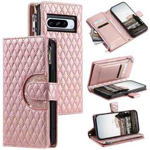 For Google Pixel 8 Pro Glitter Lattice Zipper Wallet Leather Phone Case(Rose Gold)