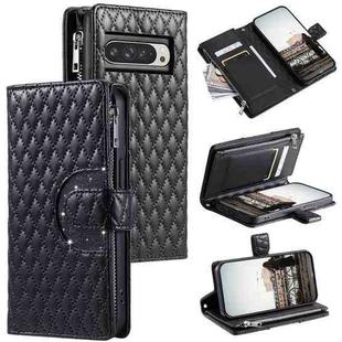 For Google Pixel 9 Pro XL Glitter Lattice Zipper Wallet Leather Phone Case(Black)