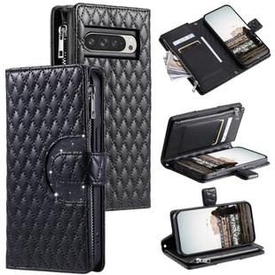 For Google Pixel 10 Pro XL Glitter Lattice Zipper Wallet Leather Phone Case(Black)