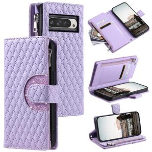 For Google Pixel 10 Pro XL Glitter Lattice Zipper Wallet Leather Phone Case(Purple)