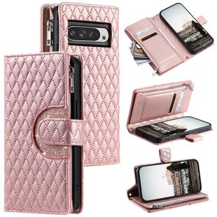 For Google Pixel 10 Pro XL Glitter Lattice Zipper Wallet Leather Phone Case(Rose Gold)