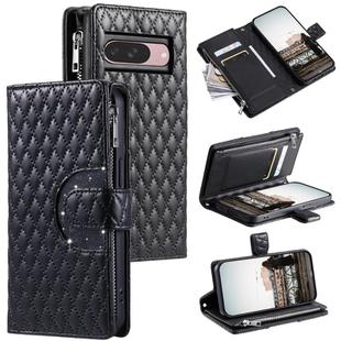 For Google Pixel 10 / 10 Pro Glitter Lattice Zipper Wallet Leather Phone Case(Black)