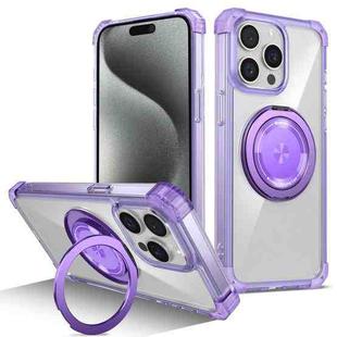 For iPhone 15 Pro Max Gold Shield CD Pattern MagSafe Magnetic Phone Case with Rotating Stand(Transparent Purple)
