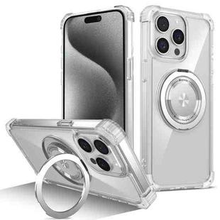 For iPhone 15 Pro Gold Shield CD Pattern MagSafe Magnetic Phone Case with Rotating Stand(Transparent)