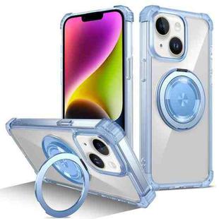 For iPhone 14 Plus Gold Shield CD Pattern MagSafe Magnetic Phone Case with Rotating Stand(Transparent Blue)