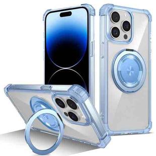 For iPhone 14 Pro Gold Shield CD Pattern MagSafe Magnetic Phone Case with Rotating Stand(Transparent Blue)