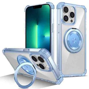 For iPhone 13 Pro Max Gold Shield CD Pattern MagSafe Magnetic Phone Case with Rotating Stand(Transparent Blue)