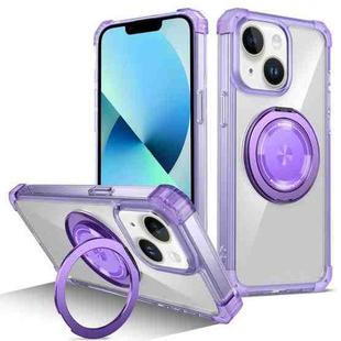 For iPhone 13 Gold Shield CD Pattern MagSafe Magnetic Phone Case with Rotating Stand(Transparent Purple)