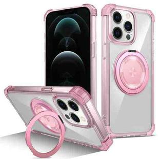 For iPhone 12 Pro Gold Shield CD Pattern MagSafe Magnetic Phone Case with Rotating Stand(Transparent Pink)