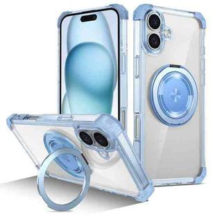 For iPhone 16 Plus Gold Shield CD Pattern MagSafe Magnetic Phone Case with Rotating Stand(Transparent Blue)