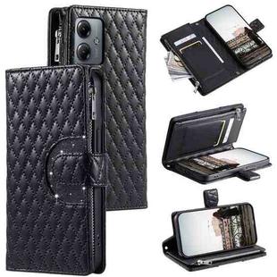 For Motorola Moto G14 Glitter Lattice Zipper Wallet Leather Phone Case(Black)