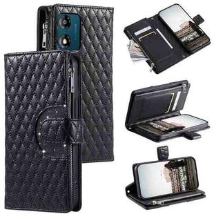 For Motorola Moto E13 Glitter Lattice Zipper Wallet Leather Phone Case(Black)
