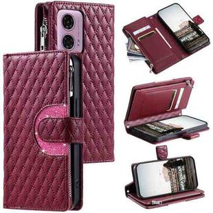 For Motorola Moto G24 Glitter Lattice Zipper Wallet Leather Phone Case(Wine Red)