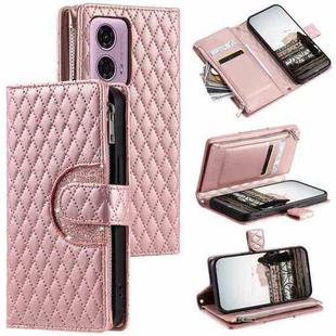 For Motorola Moto G24 Glitter Lattice Zipper Wallet Leather Phone Case(Rose Gold)