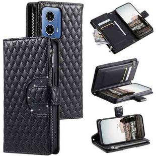 For Motorola Moto G34 Glitter Lattice Zipper Wallet Leather Phone Case(Black)