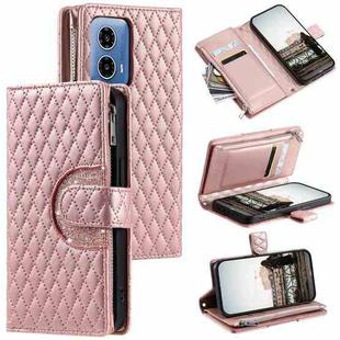 For Motorola Moto G34 Glitter Lattice Zipper Wallet Leather Phone Case(Rose Gold)