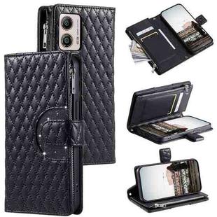 For Motorola Moto G53 5G Glitter Lattice Zipper Wallet Leather Phone Case(Black)