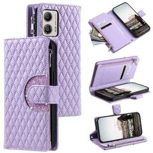 For Motorola Moto G53 5G Glitter Lattice Zipper Wallet Leather Phone Case(Purple)