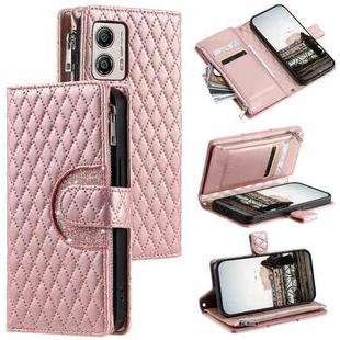 For Motorola Moto G53 5G Glitter Lattice Zipper Wallet Leather Phone Case(Rose Gold)