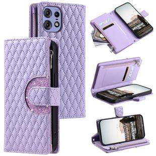 For Motorola Edge 50 Pro Glitter Lattice Zipper Wallet Leather Phone Case(Purple)