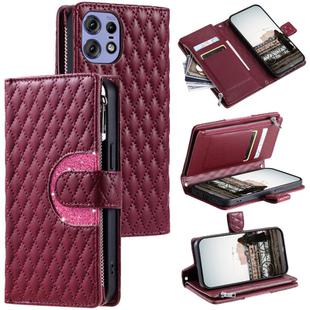 For Motorola Edge 50 Pro Glitter Lattice Zipper Wallet Leather Phone Case(Wine Red)