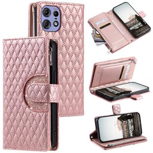 For Motorola Edge 50 Pro Glitter Lattice Zipper Wallet Leather Phone Case(Rose Gold)
