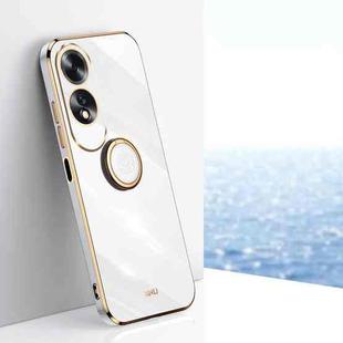 For OPPO A60 4G XINLI Straight 6D Plating Gold Edge TPU Shockproof Case with Ring Holder(White)