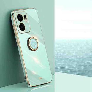 For OPPO Reno13 F 5G Global XINLI Straight Edge 6D Electroplate TPU Phone Case with Ring Holder(Mint Green)