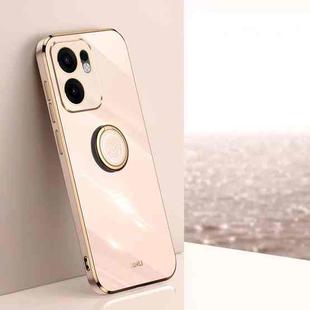 For OPPO Reno13 F 5G Global XINLI Straight Edge 6D Electroplate TPU Phone Case with Ring Holder(Pink)