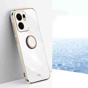 For OPPO Reno13 F 5G Global XINLI Straight Edge 6D Electroplate TPU Phone Case with Ring Holder(White)