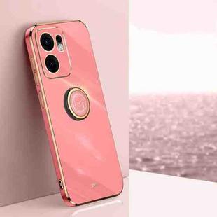 For OPPO Reno13 F 5G Global XINLI Straight Edge 6D Electroplate TPU Phone Case with Ring Holder(Hawthorn Red)