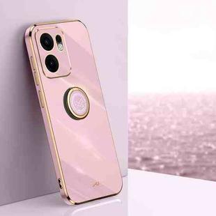 For OPPO Reno13 F 5G Global XINLI Straight Edge 6D Electroplate TPU Phone Case with Ring Holder(Cherry Purple)