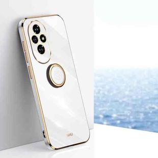 For Honor 200 XINLI Straight 6D Plating Gold Edge TPU Shockproof Case with Ring Holder(White)