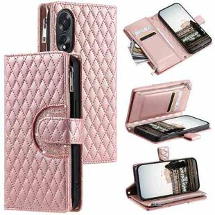 For OPPO A38 4G Glitter Lattice Zipper Wallet Leather Phone Case(Rose Gold)