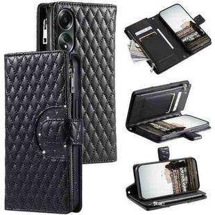 For OPPO A58 4G Glitter Lattice Zipper Wallet Leather Phone Case(Black)