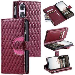 For OPPO A58 5G Glitter Lattice Zipper Wallet Leather Phone Case(Wine Red)