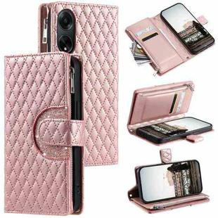 For OPPO A98 Glitter Lattice Zipper Wallet Leather Phone Case(Rose Gold)