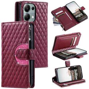 For OPPO Reno13 Pro Glitter Lattice Zipper Wallet Leather Phone Case(Wine Red)