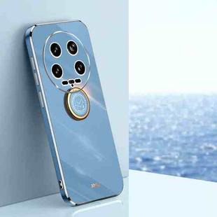 For Xiaomi 14 Ultra 5G XINLI Straight 6D Plating Gold Edge TPU Shockproof Case with Ring Holder(Celestial Blue)