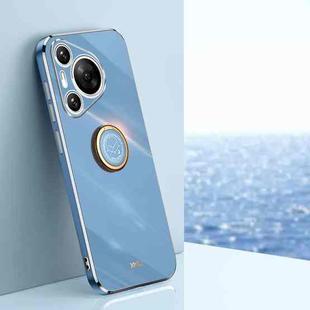 For Huawei P70 XINLI Straight 6D Plating Gold Edge TPU Shockproof Case with Ring Holder(Celestial Blue)