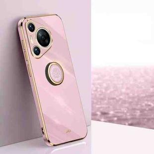 For Huawei P70 XINLI Straight 6D Plating Gold Edge TPU Shockproof Case with Ring Holder(Cherry Purple)