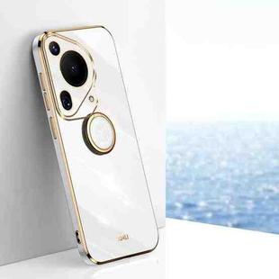 For Huawei Pura 70 Ultra XINLI Straight 6D Plating Gold Edge TPU Shockproof Case with Ring Holder(White)