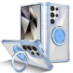 For Samsung Galaxy S24 Ultra 5G Gold Shield CD Pattern MagSafe Magnetic Phone Case with Rotating Stand(Transparent Blue)