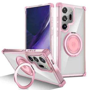 For Samsung Galaxy Note20 Ultra 5G Gold Shield CD Pattern MagSafe Magnetic Phone Case with Rotating Stand(Transparent Pink)