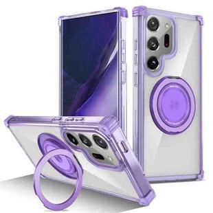 For Samsung Galaxy Note20 Ultra 5G Gold Shield CD Pattern MagSafe Magnetic Phone Case with Rotating Stand(Transparent Purple)