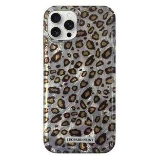 For iPhone 15 Pro Feather Leopard Print Pattern Double-layer Acrylic+TPU Shockproof Phone Case(Grey)