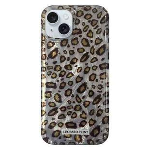 For iPhone 13 Feather Leopard Print Pattern Double-layer Acrylic+TPU Shockproof Phone Case(Grey)