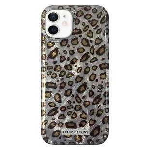 For iPhone 12 Feather Leopard Print Pattern Double-layer Acrylic+TPU Shockproof Phone Case(Grey)