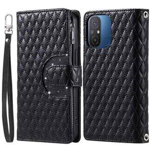 For Xiaomi Redmi 12C / 11A Glitter Lattice Zipper Wallet Leather Phone Case(Black)