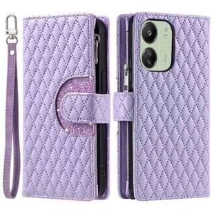 For Xiaomi Redmi 13C 4G/5G Glitter Lattice Zipper Wallet Leather Phone Case(Purple)